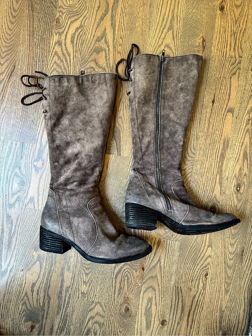 Born Thea Suede Tall Boots Brown Over-the-Knee Lace-Up Boots